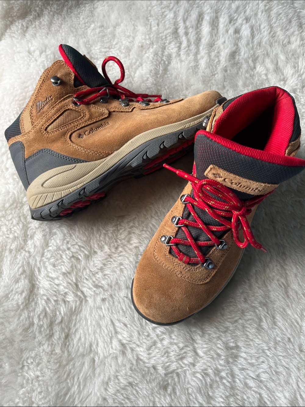 Columbia Tan Suede Hiking Boots with Red Accents